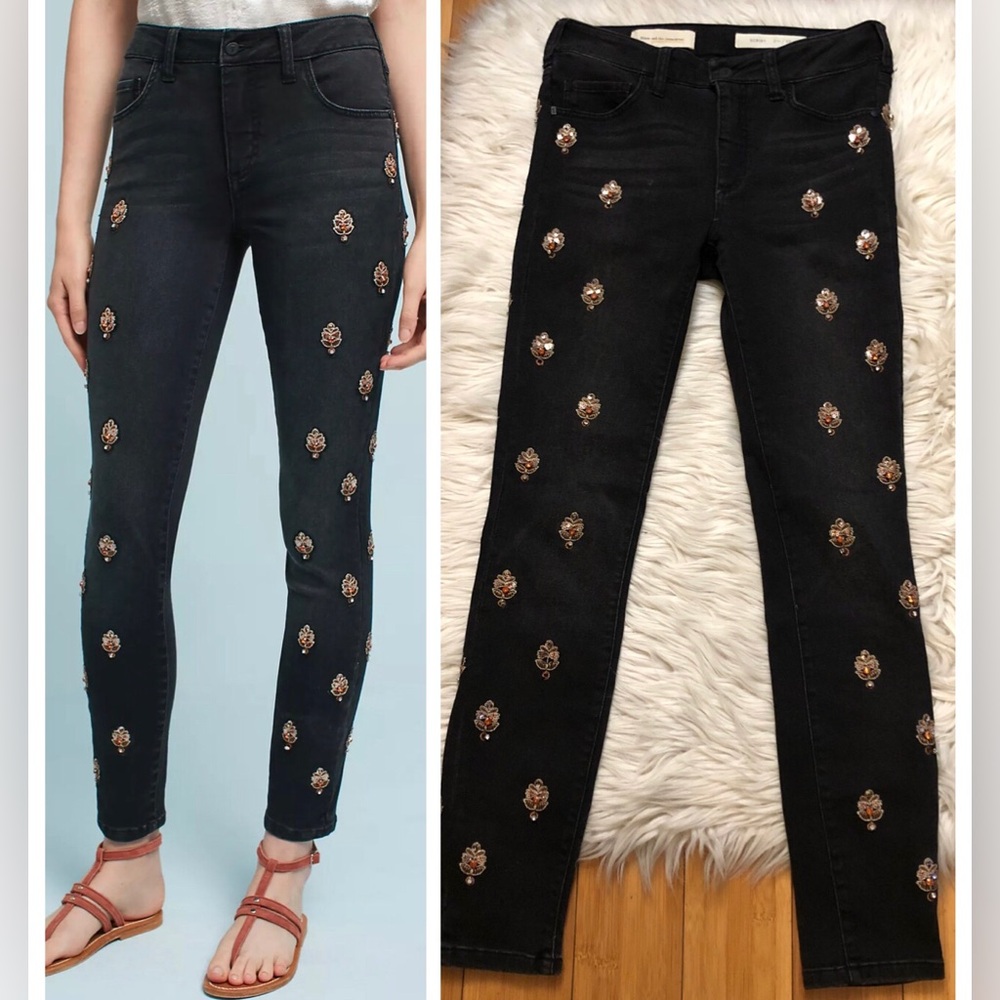 Pilcro Anthropologie Script High-Rise Embellished Black Skinny Jeans size 27